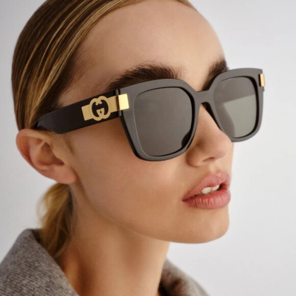 NEW GUCCI GG1690SK 001 WOMEN SHINY BLACK SUNGLASSES GUCCI - Picture 1 of 14